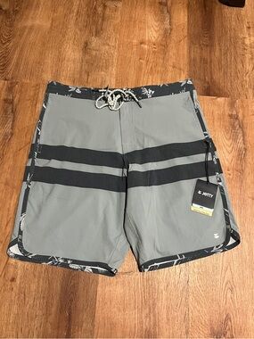 Men's Gray Hybrid Board Shorts with Black Stripe Accents